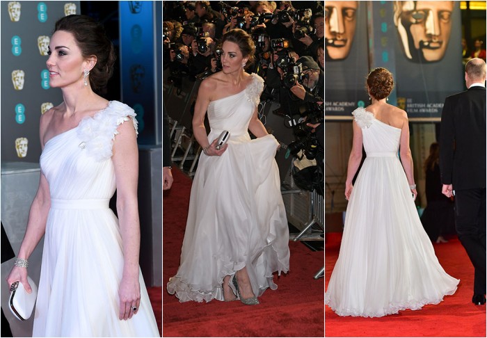 Kate Middleton en robe de soire blanche asymtrique aux BAFTA 2019