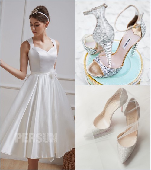 robe de mariée courte et chaussures de mariage